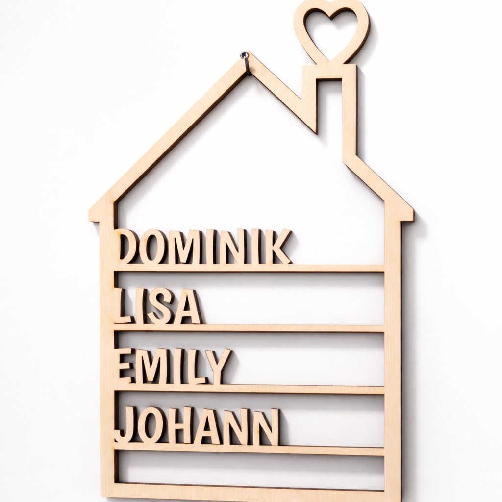 🏡💛 Personalisierter Familien-Holzaufhänger – alle unter einem Dach