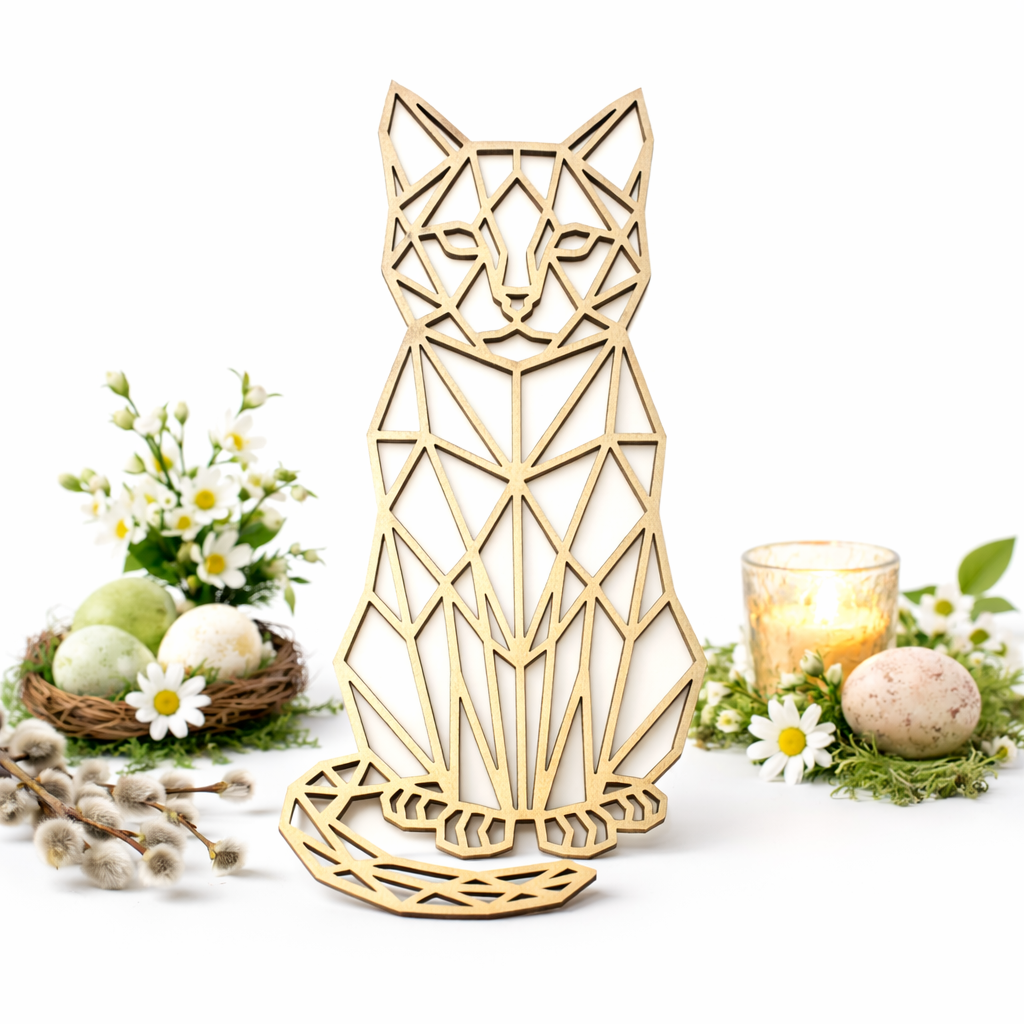 🐾 Geometrische Katzenliebe aus Holz – stylischer Wandaufhänger für echte Katzenfans