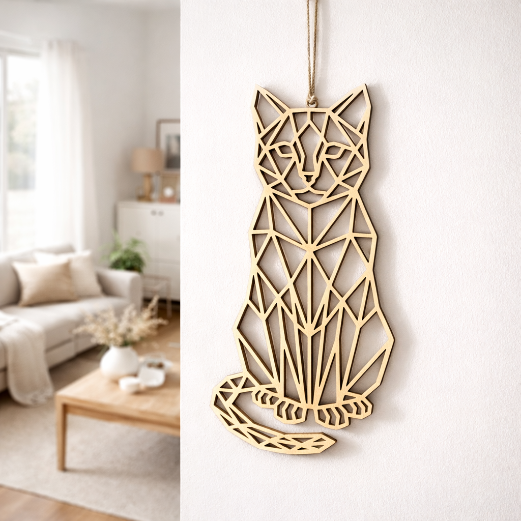 🐾 Geometrische Katzenliebe aus Holz – stylischer Wandaufhänger für echte Katzenfans