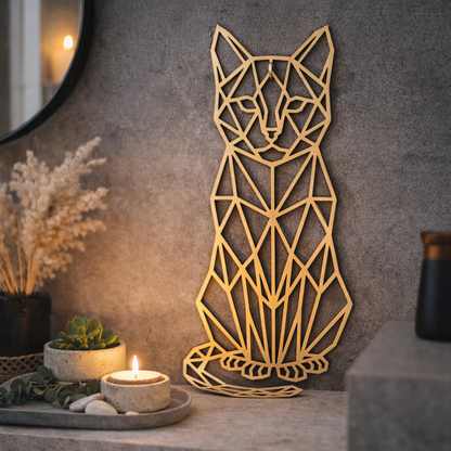 🐾 Geometrische Katzenliebe aus Holz – stylischer Wandaufhänger für echte Katzenfans