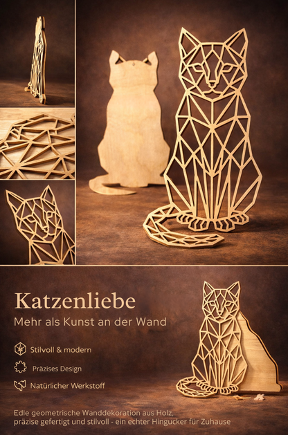🐾 Geometrische Katzenliebe aus Holz – stylischer Wandaufhänger für echte Katzenfans