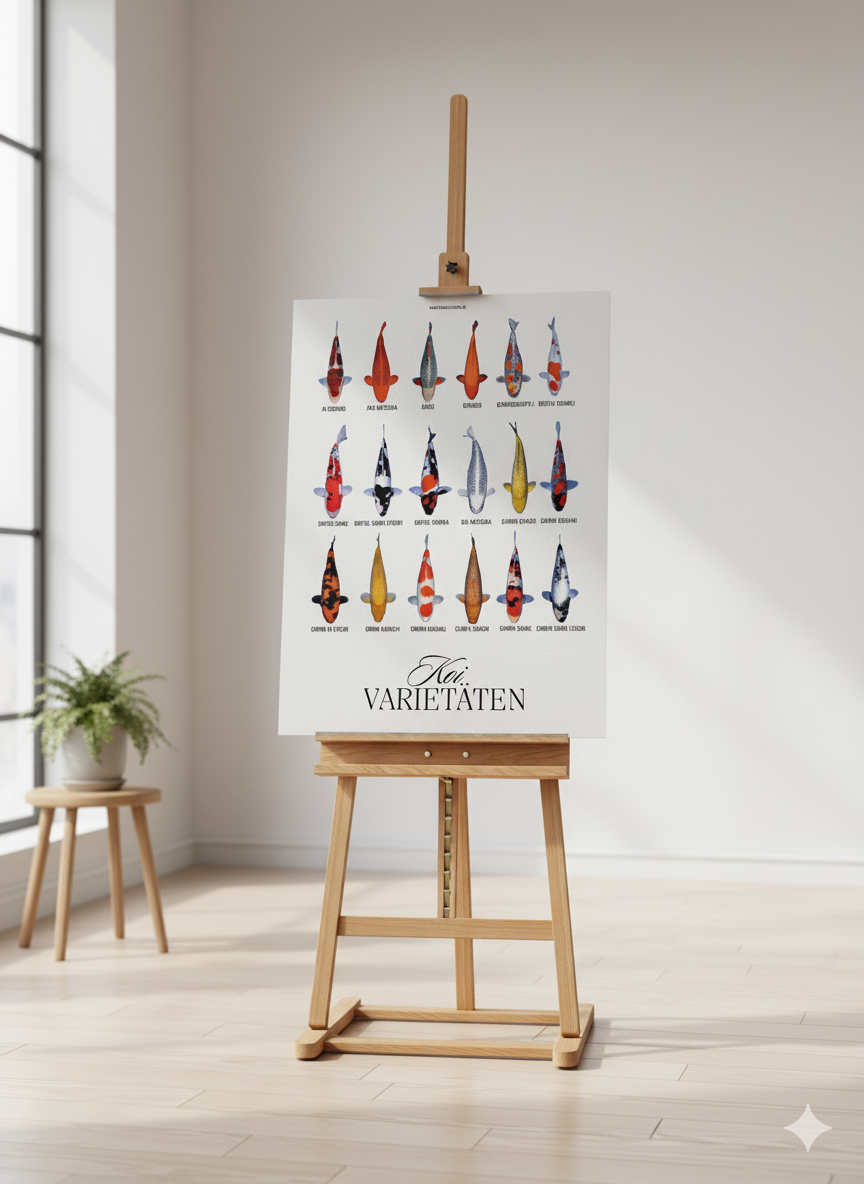 Koi Varietäten Poster – Edles Wandposter mit 18 Koi-Arten