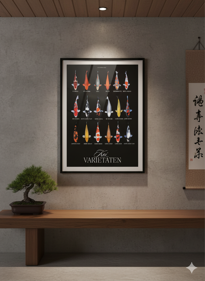 Koi Varietäten Poster – Edles Wandposter mit 18 Koi-Arten