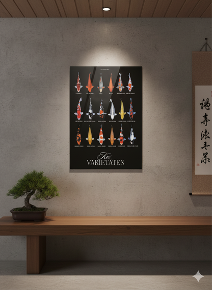Koi Varietäten Poster – Edles Wandposter mit 18 Koi-Arten