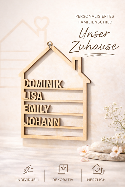 🏡💛 Personalisierter Familien-Holzaufhänger – alle unter einem Dach