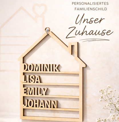 🏡💛 Personalisierter Familien-Holzaufhänger – alle unter einem Dach