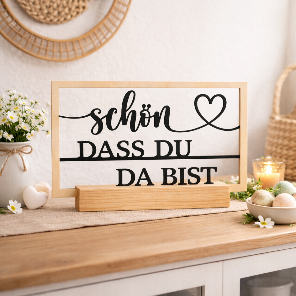 💛 „Schön, dass du da bist“ – dekorativer Holz-Aufsteller mit Herz