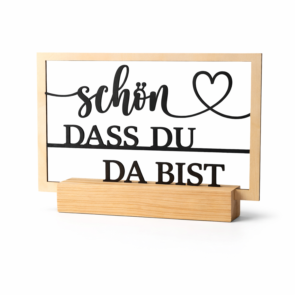 💛 „Schön, dass du da bist“ – dekorativer Holz-Aufsteller mit Herz