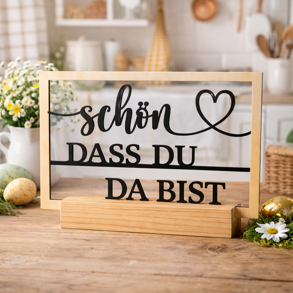 💛 „Schön, dass du da bist“ – dekorativer Holz-Aufsteller mit Herz